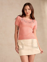 Women's Peach Relaxed Knittedstudded Top