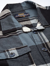 Men's Regular Fit Checkered Full Sleeves Spread Collar Double Flap Pocket Casual Over Shirt