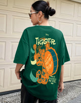 Women's Green Casual Printed Oversized Half Sleeves Tshirt