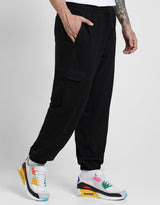 Men's Black Casual Baggy Fit Solid Cargo