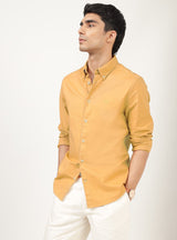 Men's Gold Casual Button-Down Regular Fit Full Sleeves Shirt