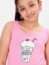 Girls Pink Casual Printed Regular Fit Sleeveless Tshirt