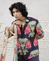 Men's Purple Casual Regular Fit Printed Half Sleeves Shirt