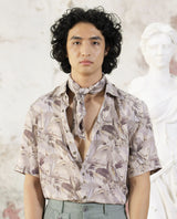 Men's Beige Casual Regular Fit Printed Half Sleeves Shirt