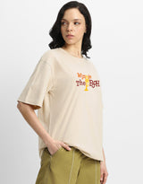 Women's Beige Casual Printed Oversized Half Sleeves Tshirt