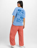Women's Blue Casual Printed Oversized Half Sleeves Tshirt