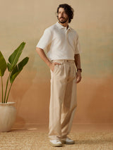Men's White Casual Relaxed Fit Solid Half Sleeves Polo Tshirt