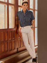 Men's Blue Casual Regular Fit Striped Half Sleeves Shirt