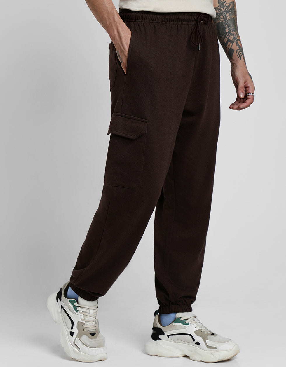 Men's Brown Casual Baggy Fit Solid Cargo