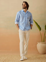 Men's Blue Casual Relaxed Fit Printed Full Sleeves Shirt