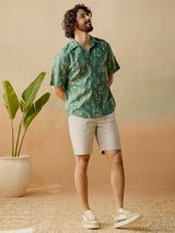 Men's Green Casual Relaxed Fit Printed Half Sleeves Shirt