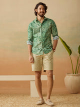 Men's Green Casual Regular Fit Printed Full Sleeves Shirt