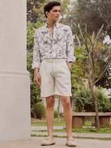 Men's White Casual Regular Fit Printed Full Sleeves Shirt