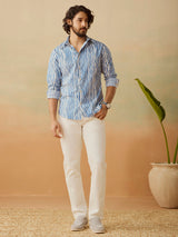 Men's Blue Casual Regular Fit Printed Full Sleeves Shirt