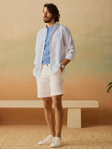 Men's White Casual Regular Fit Striped Full Sleeves Shirt