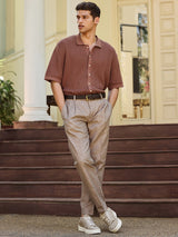 Men's Brown Casual Relaxed Fit Solid Half Sleeves Shirt