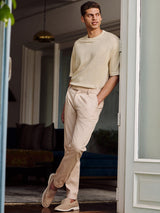 Men's Beige Casual Regular Fit Solid Half Sleeves Tshirt
