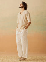 Men's Beige Casual Relaxed Fit Solid Half Sleeves Polo Tshirt