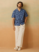 Men's Blue Casual Relaxed Fit Printed Half Sleeves Shirt