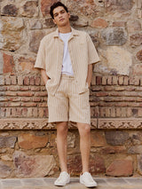 Men's Brown Casual Relaxed Fit Striped Half Sleeves Shirt