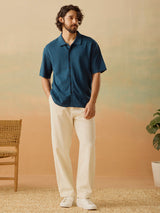 Men's Blue Casual Relaxed Fit Solid Half Sleeves Shirt