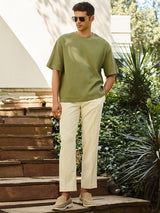 Men's Green Casual Regular Fit Solid Half Sleeves Tshirt