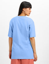Women's Blue Casual Printed Oversized Half Sleeves Tshirt