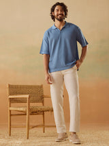 Men's Blue Casual Relaxed Fit Solid Half Sleeves Polo Tshirt