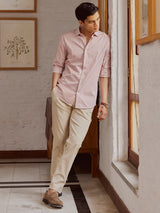 Men's Yellow Smart Casual Regular Fit Striped Full Sleeves Shirt