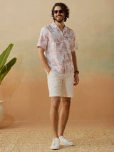 Men's White Casual Relaxed Fit Printed Half Sleeves Shirt