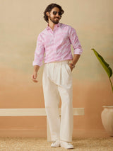 Men's Pink Casual Regular Fit Printed Full Sleeves Shirt