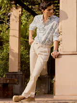 Men's Beige Casual Regular Fit Printed Full Sleeves Shirt