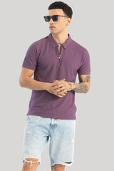 Men's Purple Casual Slim Fit Printed Half Sleeves Polo Tshirt