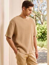 Men's Brown Casual Regular Fit Solid Half Sleeves Tshirt