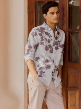 Men's Purple Casual Regular Fit Printed Full Sleeves Shirt