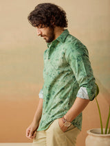 Men's Green Casual Regular Fit Printed Full Sleeves Shirt
