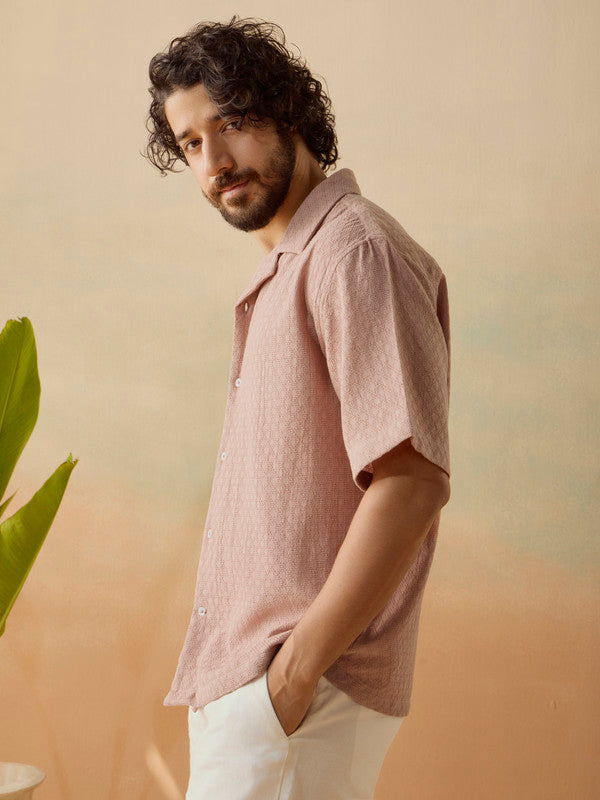Men's Brown Casual Relaxed Fit Solid Half Sleeves Shirt
