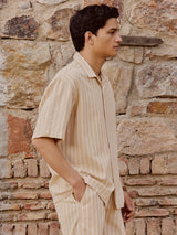 Men's Brown Casual Relaxed Fit Striped Half Sleeves Shirt