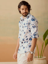 Men's White Casual Regular Fit Printed Full Sleeves Shirt