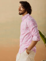 Men's Pink Casual Regular Fit Printed Full Sleeves Shirt