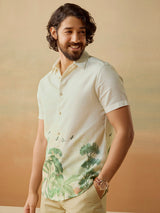 Men's Green Casual Regular Fit Printed Half Sleeves Shirt
