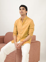Men's Gold Casual Button-Down Regular Fit Full Sleeves Shirt