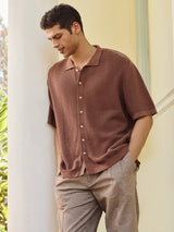 Men's Brown Casual Relaxed Fit Solid Half Sleeves Shirt