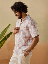 Men's White Casual Relaxed Fit Printed Half Sleeves Shirt