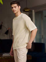 Men's Beige Casual Regular Fit Solid Half Sleeves Tshirt