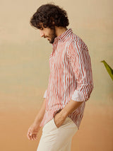 Men's Brown Casual Regular Fit Printed Full Sleeves Shirt