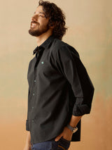Men's Black Casual Relaxed Fit Solid Full Sleeves Shirt