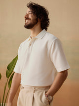 Men's White Casual Relaxed Fit Solid Half Sleeves Polo Tshirt