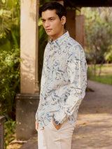 Men's Beige Casual Regular Fit Printed Full Sleeves Shirt