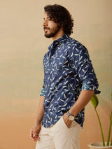 Men's Blue Casual Regular Fit Printed Full Sleeves Shirt
